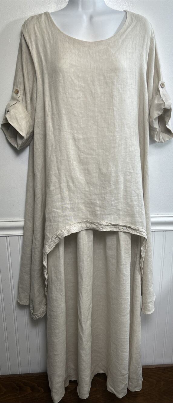100% Lin Blanc Linen Maxi Dress 42/44 / L Italy Lagenlook Boho 2 Piece Look